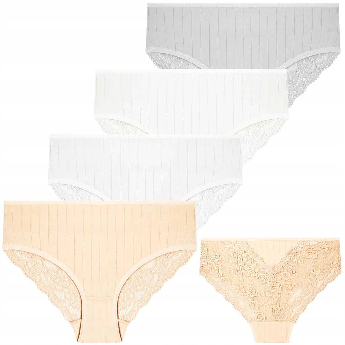 Majtki Damskie Figi Bikini Bawełniane KORONKOWE MODNE 4-PAK ZESTAW MORAJ XL