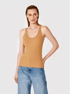 Koszulki i topy damskie - Simple Top TPD035 Brązowy Slim Fit - grafika 1