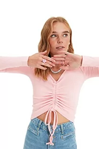 Trendyol Damska bluzka slim bodycon z dekoltem w serek, różowy, M - Body - miniaturka - grafika 1