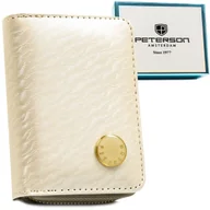Portfele - Beżowy portfel damski skórzany mały PETERSON rfid stop pionowy na zatrzask i suwak - miniaturka - grafika 1