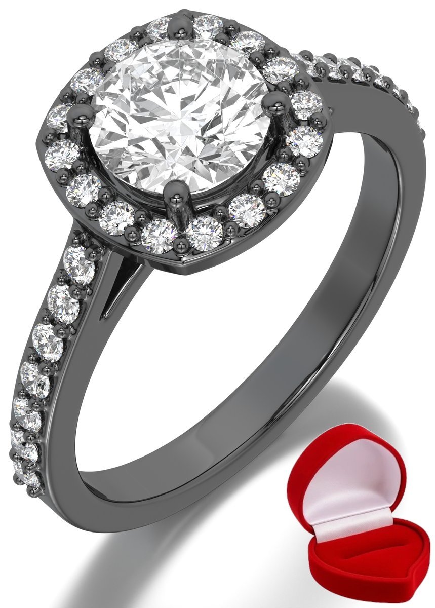 ZŁOTY PIERŚCIONEK ZARĘCZYNOWY 585 14k SZAFIR 1 ct CZARNE ZŁOTO R10