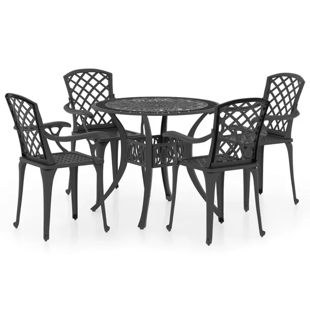 Zestaw mebli bistro z odlewanego aluminium, czarny, krzesła 61x60x93 cm, s