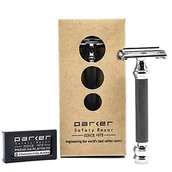 Maszynki do golenia i wkłady - Parker Safety Razor 76R Butterfly Open Double Edge maszynka do golenia - bardzo ciężka - 5 ostrzy Parker Premium w zestawie, czarna - miniaturka - grafika 1
