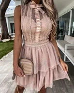 Sukienki - Sukienka mini bez rękawów z falbanami - Różowy - miniaturka - grafika 1