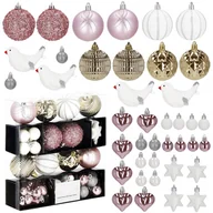 Bombki - Bombki choinkowe 38 szt. zawieszki na choinkę ozdoby świąteczne różowe, białe - miniaturka - grafika 1