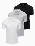 Koszulki męskie - T-shirt polo bawełna zestaw czarny szary melanż biały OM-POBS-0133 V2 r XL - miniaturka - grafika 1