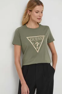 Guess t-shirt damski kolor zielony - Koszulki sportowe damskie - miniaturka - grafika 1