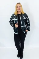 Dresy damskie - Czarno Popielaty Komplet Dresowy na Zamek z Dodatkiem Eko-skóry 44 - miniaturka - grafika 1