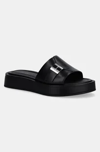 Calvin Klein klapki skórzane FLATFORM SLIDE W/CK HW - LTH damskie kolor czarny na platformie HW0HW02368 - Klapki i japonki damskie - miniaturka - grafika 1