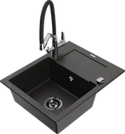 Zlewozmywaki z baterią - Mexen Enzo zlewozmywak granitowy 1-komorowy z ociekaczem i baterią kuchenną Duo, czarny/złoty metalik - 6506-75-671701-07-B - miniaturka - grafika 1