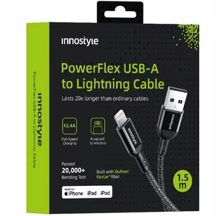 INNOSTYLE POWERFLEX KABEL USB LIGHTNING MFI SZYBKIEGO ŁADOWANIA DO IPHONE KEVLAR 2M CZARNY - Kable USB INNOSTYLE POWERFLEX KABEL USB LIGHTNING MFI SZYBKIEGO ŁADOWANIA DO IPHONE KEVLAR 2M CZARNY - Kable USB - miniaturka - grafika 1