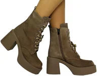 Botki damskie - Botki Stylowe Karino 5323-008F Brąz Skóra Naturalna - KARINO - miniaturka - grafika 1