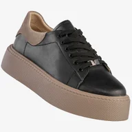 Półbuty damskie - Sneakersy Damskie Skórzane Buty Na Platformie Półbuty Czarne Filippo DP6119/25BK BE Czarny 36 - miniaturka - grafika 1