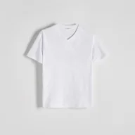 Koszulki męskie - Reserved - T-shirt slim z dekoltem V - Biały - miniaturka - grafika 1