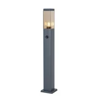 Lampy ogrodowe - QAZQA Lampa zewnętrzna ciemnoszara z przydymionym szkłem 80 cm IP44 z gniazdem i czujnikiem ruchu - Malios - miniaturka - grafika 1