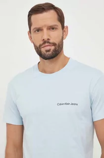 Koszulki męskie - Calvin Klein Jeans t-shirt bawełniany męski kolor niebieski z nadrukiem - grafika 1