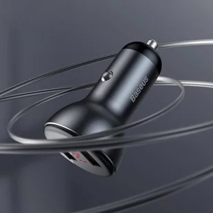 Baseus ładowarka samochodowa 2x USB 45 W 5 A Quick Charge 3.0 Huawei SCP z ekranem LCD + kabel USB Typ C szary (TZCCBX-B0G) - Ładowarki samochodowe - miniaturka - grafika 11