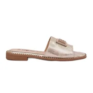 Klapki i japonki damskie - Damskie Klapki Na Płaskim Obcasie Z Ozdobą S.Barski KV51-089 Złote złoty - miniaturka - grafika 1