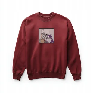 Bluza Bordowa Unisex z Haftem „Szkielet i Kot” Streetwear XL - Bluzy męskie Bluza Bordowa Unisex z Haftem „Szkielet i Kot” Streetwear XL - Bluzy męskie - miniaturka - grafika 1