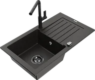 Zlewozmywaki z baterią - Mexen Pablo zlewozmywak granitowy 1-komorowy z ociekaczem i baterią kuchenną Flora, czarny/złoty metalik - 6510-75-670401-70-B - miniaturka - grafika 1