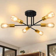 Lampy sufitowe - ZMH lampa sufitowa vintage 6 płomieni czarna złota lampa sufitowa industrialna retro E27 do salonu sypialnia metal (bez żarówki) - miniaturka - grafika 1