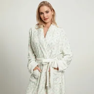 Szlafroki damskie - Długi szlafrok damski z kwiatowym motywem - Zielony - miniaturka - grafika 1