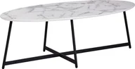 Ławy i stoliki kawowe - WOHNLING Design stolik kawowy owalny 120x60 cm o marmurowym wyglądzie biały, stolik do salonu z metalowymi nogami czarny, duży stolik boczny - miniaturka - grafika 1