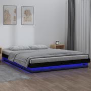 Łóżka - Lumarko Rama łóżka z LED, czarna, 150x200 cm, King Size, lite drewno - miniaturka - grafika 1