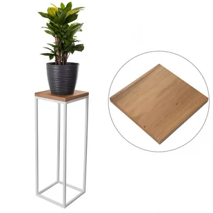 Kwietnik LOFT stojak 60cm biały metal deska dąb - Kwietniki - miniaturka - grafika 1