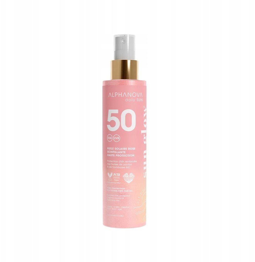Alphanova Daily Sun, Rozświetlający Olejek Przeciwsłoneczny z perłowymi drobinkami SPF50, 125 ml