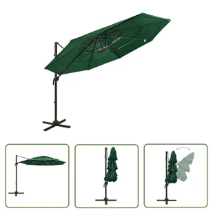 The Living Store 4-poziomowy parasol na aluminiowym słupku - zielony - 3x3 m - Parasol Ogrodowy - Parasole ogrodowe - miniaturka - grafika 1