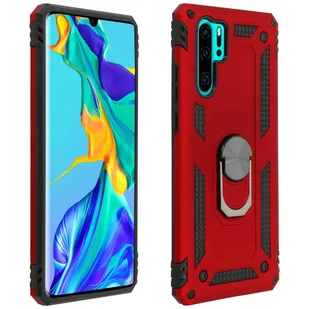 Huawei P30 Pro Etui Bi Material Sztywny miękki magnetyczny stojak z pierścieniem Czerwony - Etui i futerały do telefonów - miniaturka - grafika 1