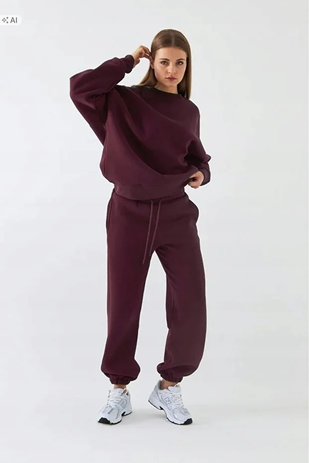 MIĘKKI DRES KOMPLET OVERSIZE W GŁADKIM FIOLETOWYM KOLORZE M 5IA