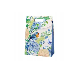 Incood mała torebka prezentowa biała w niebieskie kwiaty i ptaki - Opakowania i torebki na prezenty - miniaturka - grafika 1