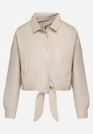 Kurtki damskie - Beżowa Kurtka z Ekoskóry w Stylu Koszuli z Wiązaniem na Napy Braleth - miniaturka - grafika 1
