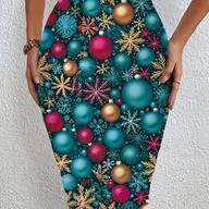 Spódnice - TEMU Damska Spódnica Ołówkowa Slim-Fit - Ciepła Zimowa Krótka Spódnica z Asymetrycznym Dołem i Niebieskim Wzorem w Kropki, Retro Krój A-Line do - miniaturka - grafika 1