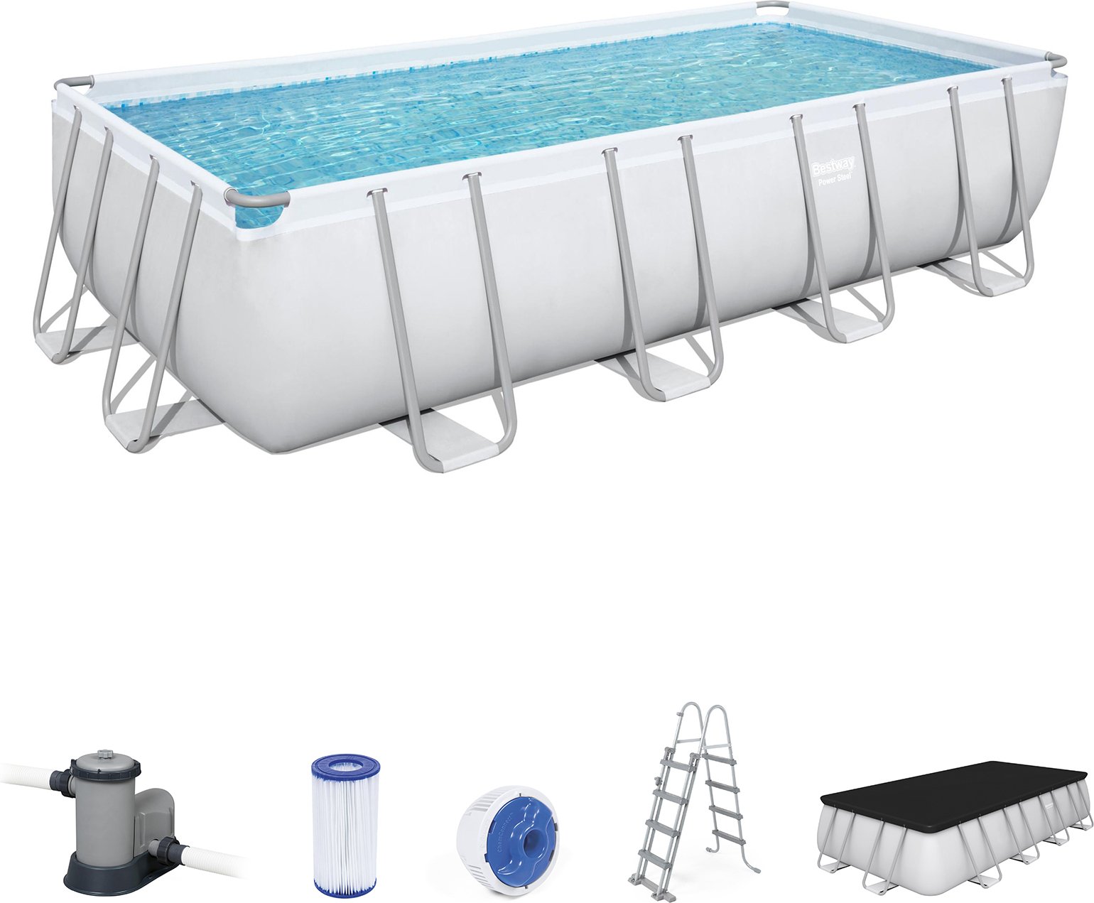 BESTWAY 56465 Power Steel Basen eckig Filtr Leiter Pokrywa 549x274x122cm