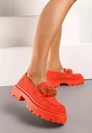 Mokasyny damskie - Pomarańczowe Mokasyny z Aplikacją z Biżuteryjnych Koralików Viatalia - miniaturka - grafika 1