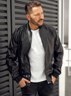 Czarna skórzana kurtka męska bomberka Denley 7110A - Kurtki męskie Czarna skórzana kurtka męska bomberka Denley 7110A - Kurtki męskie - miniaturka - grafika 1