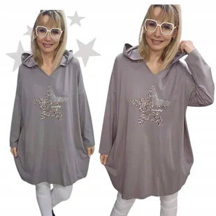 STYLOWA BLUZA BAWEŁNIANA GWIAZDA tunika luźna kaptur cyrkonie 50 52 5XL 6XL - Bluzki damskie STYLOWA BLUZA BAWEŁNIANA GWIAZDA tunika luźna kaptur cyrkonie 50 52 5XL 6XL - Bluzki damskie - miniaturka - grafika 1