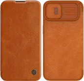 Etui i futerały do telefonów - Nillkin Qin Leather Pro Case etui iPhone 14 Plus osłona na aparat kabura pokrowiec obudowa z klapką brązowy - miniaturka - grafika 1