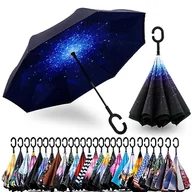 Parasole - Spar. Saa dwuwarstwowy odwrócony parasol z uchwytem w kształcie litery C, odporny na promieniowanie UV wodoodporny wiatroszczelny prosty parasol do samochodu na deszcz na zewnątrz - miniaturka - grafika 1