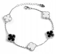 Bransoletki - Srebrna BRANSOLETKA Damska SREBRO pr.925 Koniczyna Onyks Perłowa Koniczynka - miniaturka - grafika 1