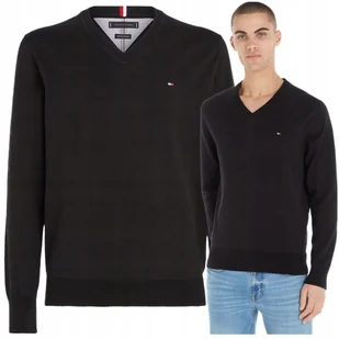 tommy hilfiger sweter meski vneck czarny sweterek meski tommy tommy hilfiger sweter meski vneck czarny sweterek meski tommy r.M - Swetry męskie - miniaturka - grafika 1
