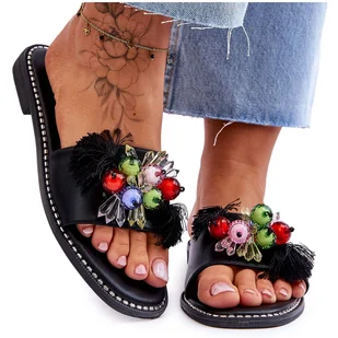 Klapki Z Ozdobnymi Koralikami S.Barski KV-2775-47 Czarne - Klapki i japonki damskie - miniaturka - grafika 1