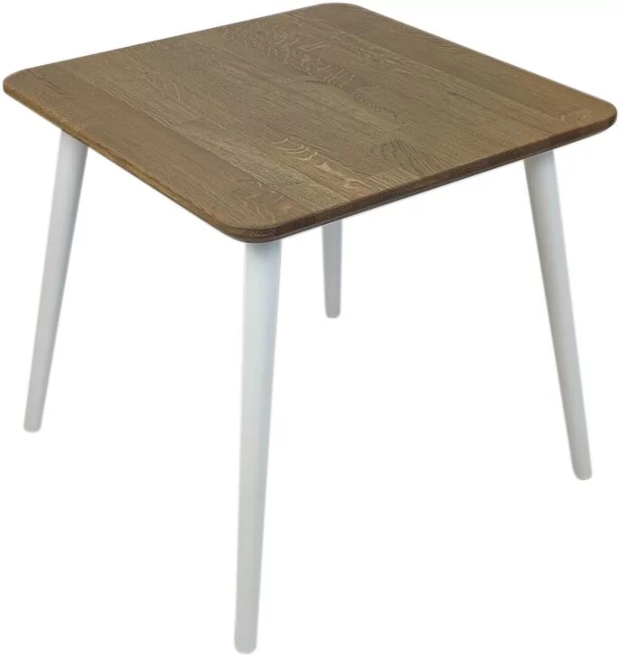 Stolik drewniany, dębowy. Kwadratowy stolik kawowy Ash Grey, Wykończenie nogi - Buk - farba biała, Wysokość [cm] - 54, Wymiary [cm] - 70x70