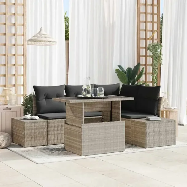 5-częściowy zestaw sofowy do ogrodu, beżowy, rattan, pomieści 4 osoby