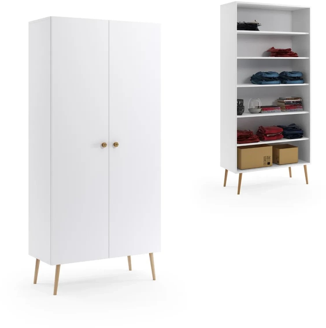 Szafa LEBEL z półkami 87cm biała mat MELIMEBLE