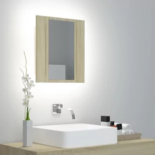 Szafka łazienkowa z lustrem i LED, dąb sonoma, 40x12x45 cm - Szafki RTV - miniaturka - grafika 1