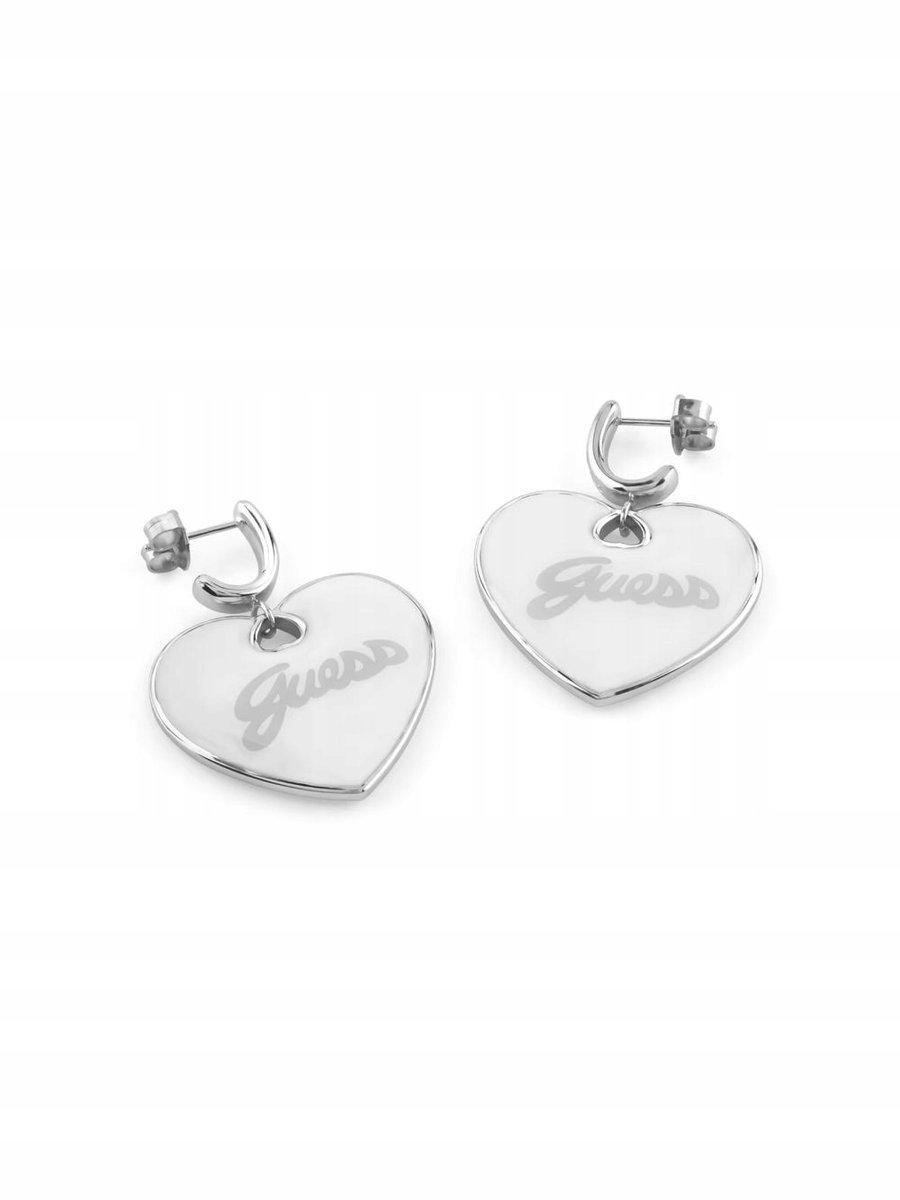 Guess Vintage srebrne kolczyki wiszące serca JUBE05150JW-RHWH